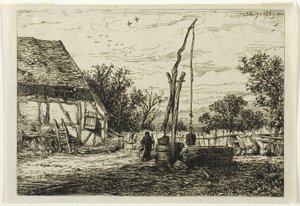 Bem em um pátio de fazenda de Charles Emile Jacque