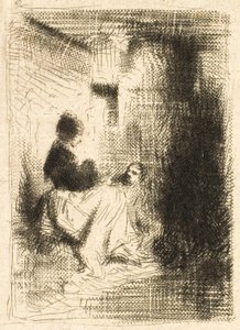 Mulher e seus filhos de Charles Emile Jacque