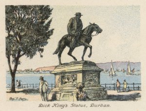 África do Sul: Estátua de Dick King, Durban (litografia a cores)