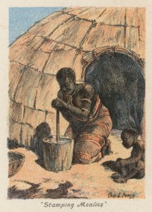 África do Sul: "Stamping Mealies" (litografia a cores) de Charles Ernest Peers