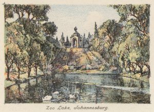 África do Sul: Zoo Lake, Joanesburgo (litografia a cores)