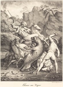 Caça ao Tigre de Charles Etienne Pierre Motte after Auguste Jacques Regnier