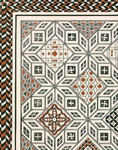 Desenho de um pavimento em mosaico descoberto em Nimes, provavelmente no século II ou III, pub. por Day & Son (litho) de Charles Felix Marie (after) Texier