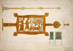 Design para uma dobradiça de escrivaninha de latão de Charles Francis Annesley Voysey