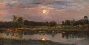A Moonlit River Landscape, c.1855 (petróleo a bordo) de Charles Francois Daubigny
