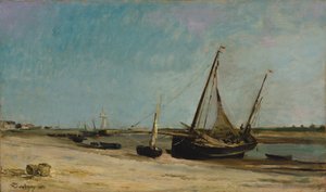Barcos no litoral em Étaples de Charles Francois Daubigny