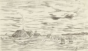 Casas agrícolas em terrenos planos de Charles Francois Daubigny