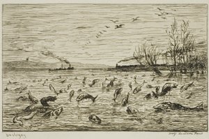 Celebração do peixe na partida do rapaz do navio (O peixe) de Charles Francois Daubigny