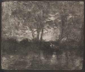 Vacas em Watering Place, impressão original 1862, impressa em 1921. de Charles Francois Daubigny