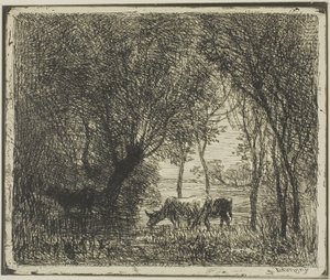 Vacas em uma madeira de Charles Francois Daubigny