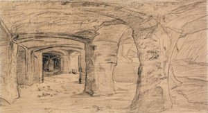 Abóbadas de pedra na pedreira em Auvers-sur-Oise. de Charles Francois Daubigny