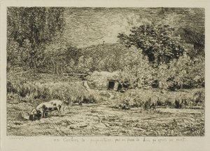 Porco em um pomar de Charles Francois Daubigny