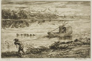 Rapaz do navio a puxar a corda (Hauling on the Rope) de Charles Francois Daubigny