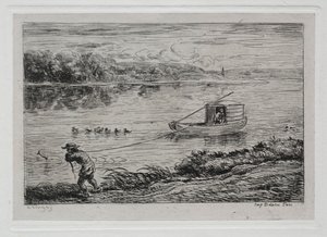 A viagem de barco: Cabin Boy transportando a corda de reboque ou transportando por corda de Charles Francois Daubigny
