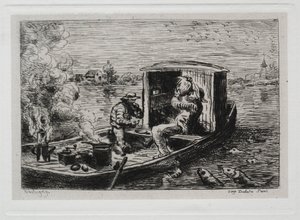 A viagem de barco: Guzzling or Lunch on the Boat, 1861. de Charles Francois Daubigny