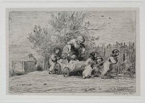 A viagem de barco: Herança do carrinho As crianças com o carrinho, 1861. de Charles Francois Daubigny