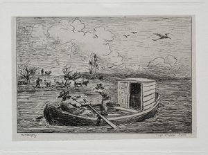 A viagem de barco: Le Mot de Cambronne The Slanging Match, 1861. de Charles Francois Daubigny