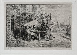 A viagem de barco: o almoço antes de embarcar em Asnières, 1861. de Charles Francois Daubigny