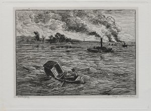 A viagem de barco: Os barcos a vapor ou cuidado com os vapores, 1861. de Charles Francois Daubigny