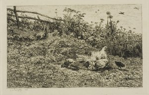 A galinha e seus filhotes de Charles Francois Daubigny
