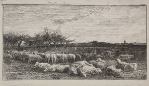 O grande redil, impressão original em 1862, impressa em 1921. de Charles Francois Daubigny