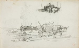 Dois esboços de bois a puxar um tronco de Charles Francois Daubigny