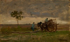 Paisagem Vasto com Carruagem de Agricultores (óleo sobre carvalho) de Charles Francois Daubigny