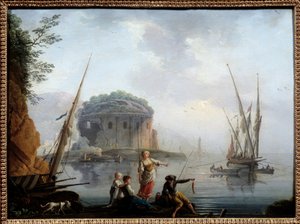 Pintura Marinha por Charles Francois Grenier de la Croix dit Lacroix de Marseille (? -1782) Século XVIII Sol. 0,27x0,38 m Rouen, musee des Beaux Arts