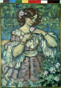 Rapariga com uma rosa. Pintura de Charles Guerin (1875-1939)