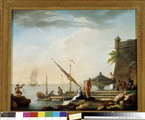 Porto mediterrâneo na fonte. Pintura de Charles Francois Grenier de la Croix dit Lacroix de Marselha (1720-1782) Coleção particular, Marselha.