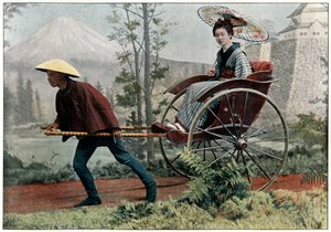 Riquixá, transporte do Japão, c1890