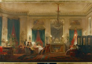 O salão da princesa Mathilde, filha do rei Jerónimo e da rainha Catarina de Wuerttemberg, na rue de Courcelle em Paris ... (óleo sobre tela) de Charles Giraud