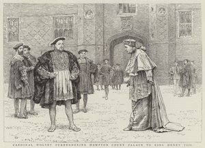 Cardeal Wolsey entregando Hampton Court Palace ao rei Henrique VIII de Charles Green
