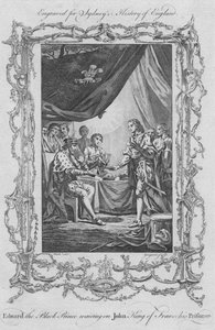 Eduardo, o Príncipe Negro, esperando John King da França, seu Prisioneiro, 1773. de Charles Grignion