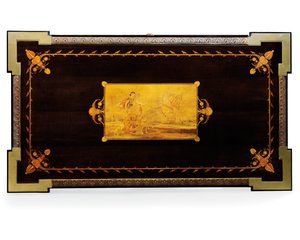 Mesa Napoleão III, projetada por Jean Brandely, marchetaria de E. Varlot, Paris, c.1850-75 (ormolu, cobre dourado, ébano e sicômoro) de Charles Guillaume Diehl