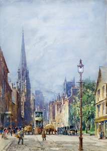 O Nethergate, Dundee olhando para o oeste, c.1917 (aquarela) de Charles Gustav Louis Phillips