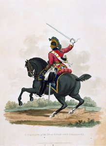 Um soldado do 3º, ou os próprios dragões do rei, de "Figurinos do exército do Império Britânico, de acordo com os últimos regulamentos 1812", gravados por JC Stadler, publicado por Colnaghi und Co. 1812-15 ( de Charles Hamilton Smith