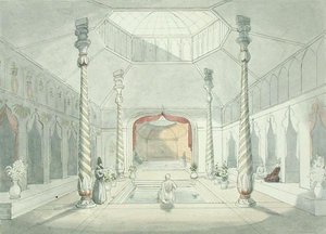 Interior de um banho persa em Kermanshah (aguarela sobre papel) de Charles Hamilton Smith