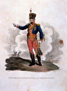 Uniforme de um Major-General de Light Dragoons, de "trajes do exército do Império Britânico, de acordo com os últimos regulamentos 1812", gravados por JC Stadler, publicado por Colnaghi und Co. 1812-15 ( de Charles Hamilton Smith