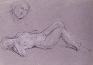 Estudo de uma figura feminina nua reclinada, com um estudo de uma cabeça de mulher descansando em sua mão