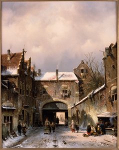 Uma cena de rua da vila no inverno de 1893