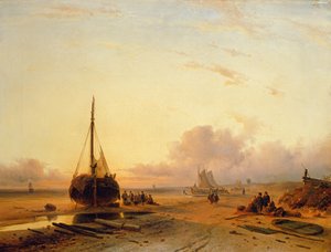 Cena de praia com barcos de pesca