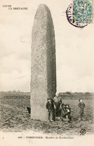 Antigo cartão postal/Menhir de Kerhouezel/Porspoder/Finistere/Brittany/France