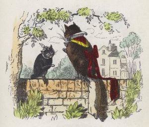 Dois gatos na parede de um jardim (gravação colorida) de Charles Henry (after) Bennett