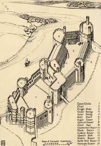 Uma vista panorâmica do castelo de Caernarvon, North Wales, 1931