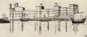 Exterior do Castelo de Caernarvon, Gales do Norte, 1931 de Charles Henry Bourne Quennell