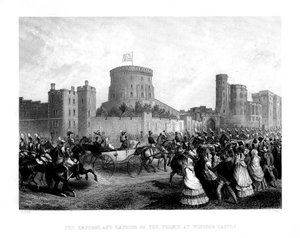 O imperador e a imperatriz dos franceses no castelo de Windsor, 1855, 1875. de Charles Henry Jeens