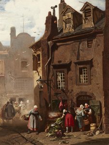 Alemão: Markttreiben in einer mittelalterlichen Stadt Dia de mercado numa cidade medieval