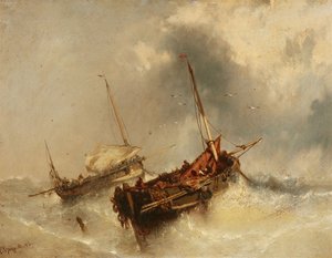 Alemão: Zwei Segelschiffe auf stürmischer See Dois barcos no mar tempestuoso