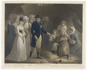 George III visita a prisão de Dorchester com a sua família
Royal Beneficence (título sobre o objecto) de Charles Howard Hodges